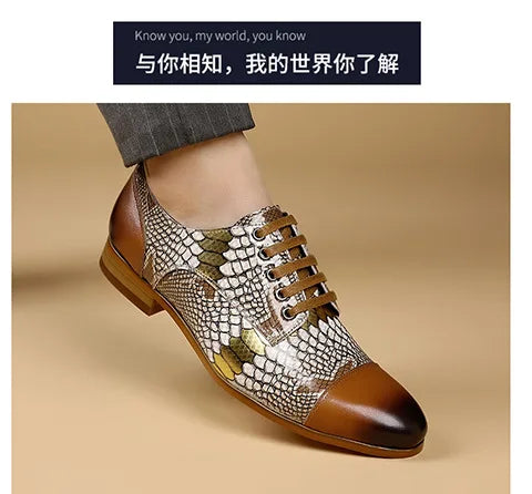 Luxusmarke Echtes Leder Herren Business Schuhe Mode Schlangenmuster Design Schnürschuhe Herren Business Anzug Bräutigam Hochzeitsschuhe