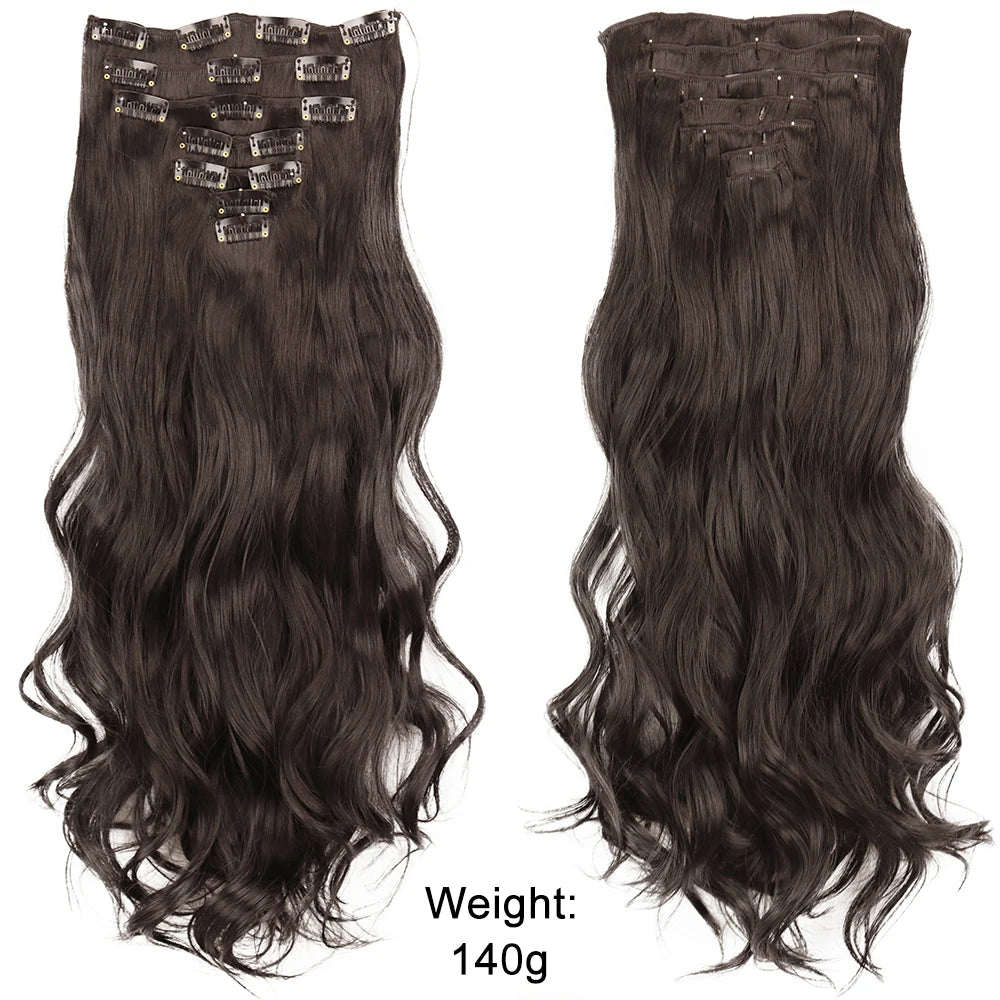 7Pcs/Set 16 Clips Hair Extension Black Long Straight Natural Hair Ombre Hairpiece Heat Resistant Fiber for Women Hairstyle