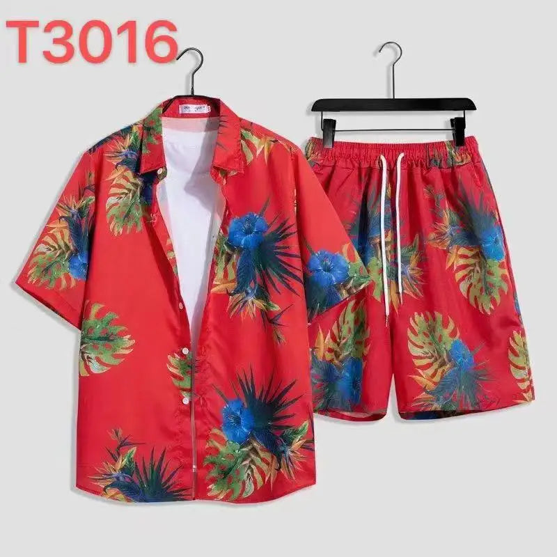 Comfortable flower grass leaf coconut tree 3D Print shirt +Shorts Two Piece Set Short Sleeve Flip collar shirts half pants