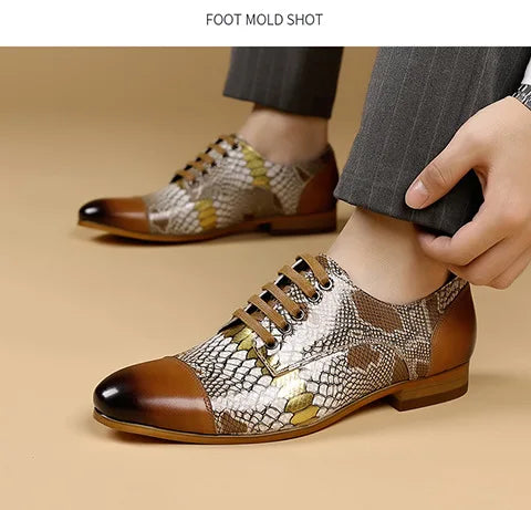 Luxusmarke Echtes Leder Herren Business Schuhe Mode Schlangenmuster Design Schnürschuhe Herren Business Anzug Bräutigam Hochzeitsschuhe