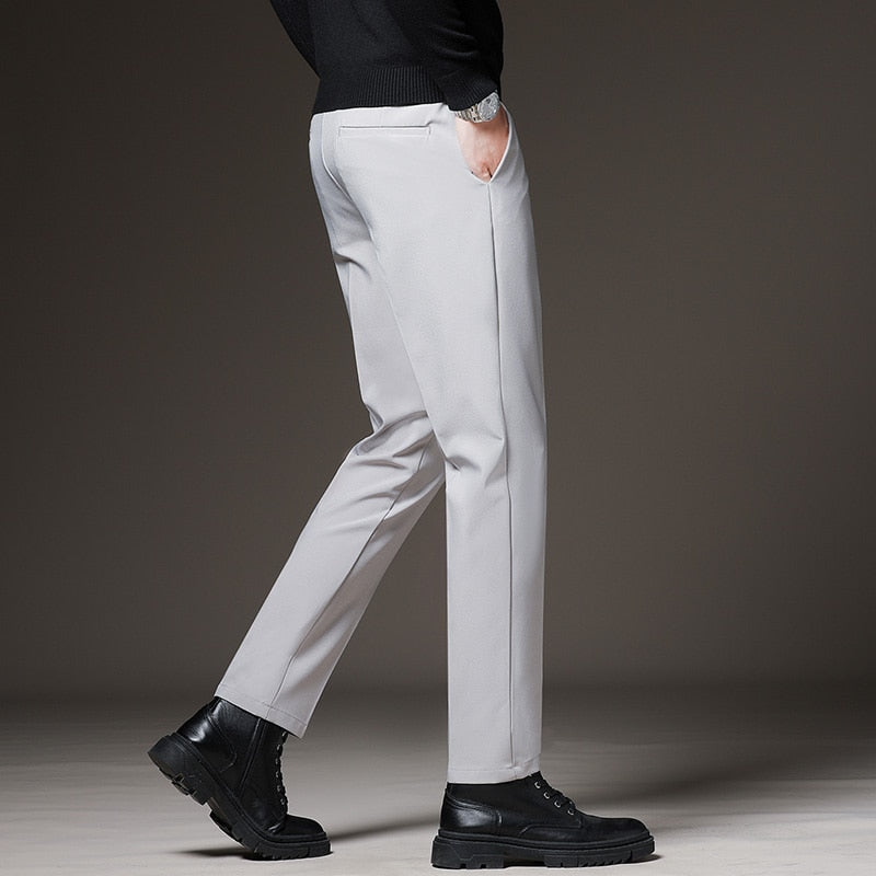 Spring Summer Men‘s Suit Pants Slim Business Office Elastic Waist Black Grey Classic Korean Trousers Male Plus Size 27-38 40 42