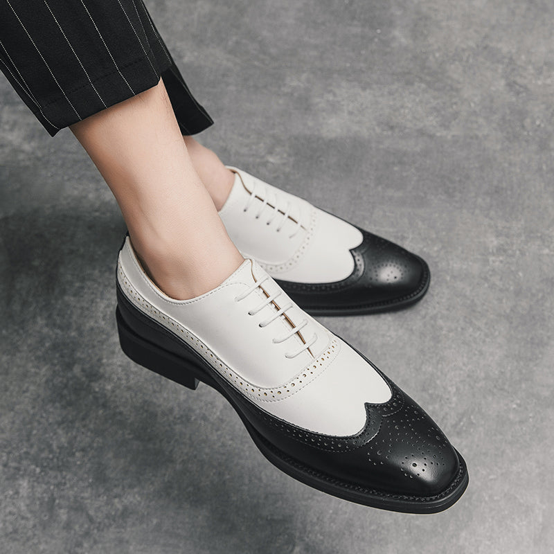 Herren Brogue-Schuhe mit Flügelkappe, Business-Oxford-Schuhe zweifarbig für Hochzeitsfeiern