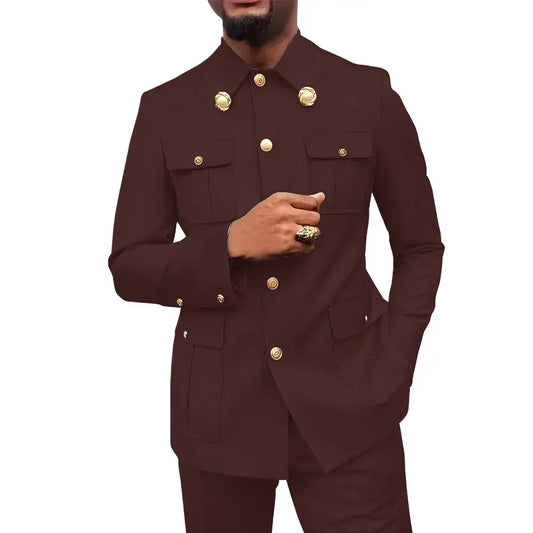 African style Men's 2-piece Suit Stand-up Collar Blazer Pants Groom's Wedding Tuxedo Holiday Custom-Made Dress