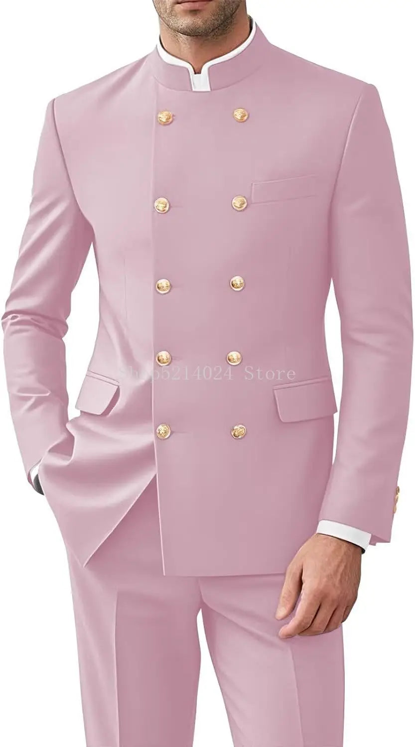 Men 2 Pieces  Suit   Suits for Men Gold Button Jacket Pant Set Traditional Wedding