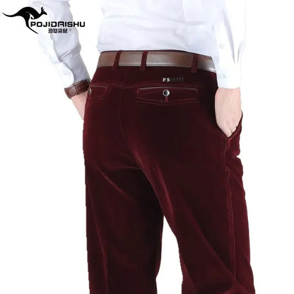 New Autumn and Winter Thick Middle-Aged Men's Corduroy Striped Pants Casual Pants Business Casual Straight-Leg Men