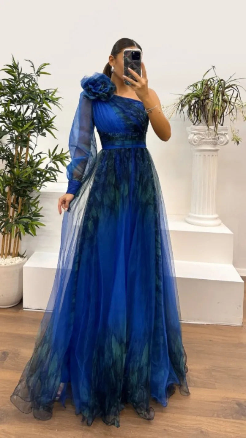 2025 Women Evening Dress Off Shoulder Pleated Long Lantern Sleeve Split Hem Maxi Dress Rhinestone Decor High Waist Party Dresses
