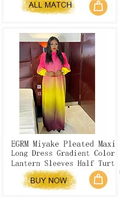 EGRM Miyake Pleated Maxi Long Dress Solid Ruffles Full Sleeve with Belt Formal Dresses for Women  Summer New Hot Sales 8R295
