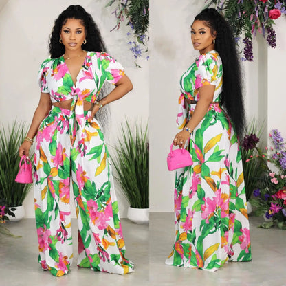 Ladies Sexy Summer Two Piece Pant Set Outfits  Matching Workout Set For Women Wide Leg 2 Piece Sets Elegant Luxury Outfits