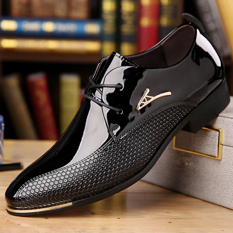 New Pointed-toe Men's Leather Shoes Shiny High-end Business Formal Shoes for Man Durable Social Shoes  All Seasons  Plus Size 48