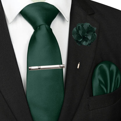 Mens Colors Solid Tie and Lapel Pin Necktie Pocket Square and Tie Clip Sets for Business Casual 4PCS