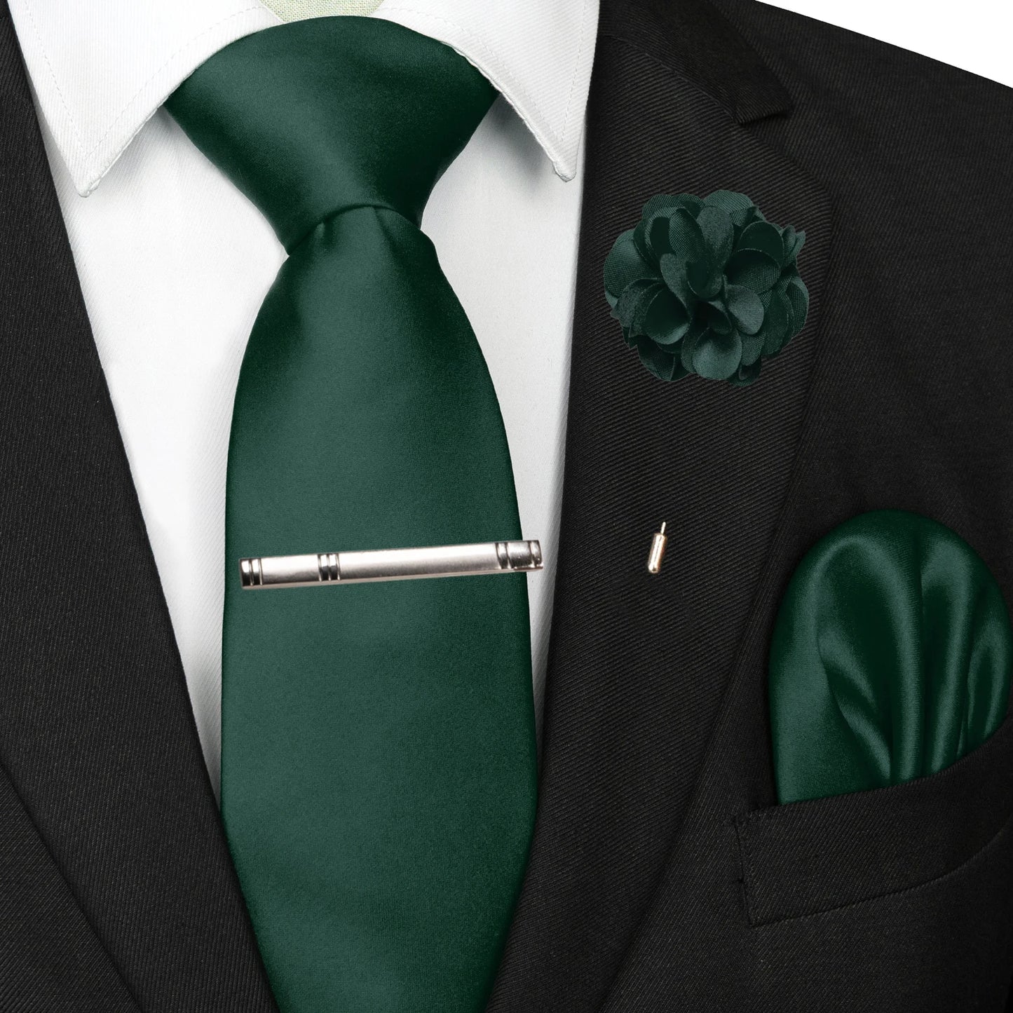 Mens Colors Solid Tie and Lapel Pin Necktie Pocket Square and Tie Clip Sets for Business Casual 4PCS