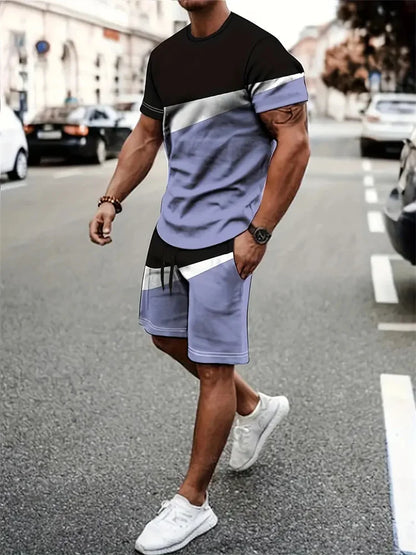 New summer men's sportswear short-sleeved T-shirt suit two-piece outdoor travel clothing oversized shorts training clothes