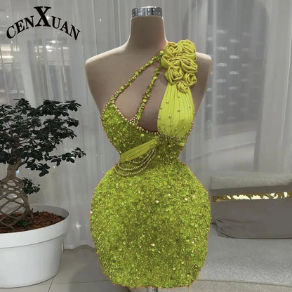 CENXUAN Luxury Graduation Dresses Saudi Arabia Sequin One Shoulder Vestidos De Festa Formal Party Gown Plus Size Customized