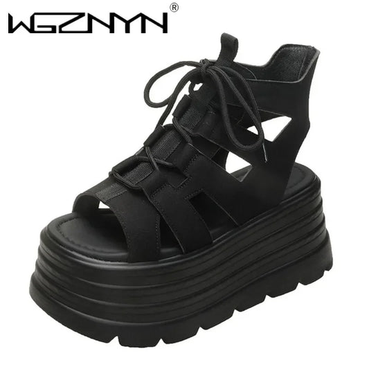 Luxury NEW Summer Sandals 8CM Wedge Heels Sneakers Women Beach Flip Flop High Platform Casual Sandals Breathable Walking Shoes