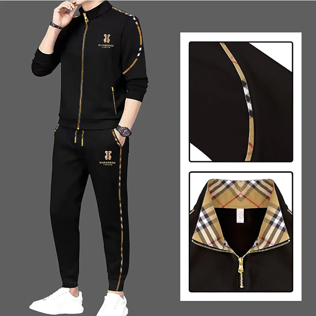 Men's Luxury Sports Suit Cardigan Zipper Sweatshirt Sweatpants Suit Autumn Winter Fashion Stand Up Collar Cotton Casual Clothing