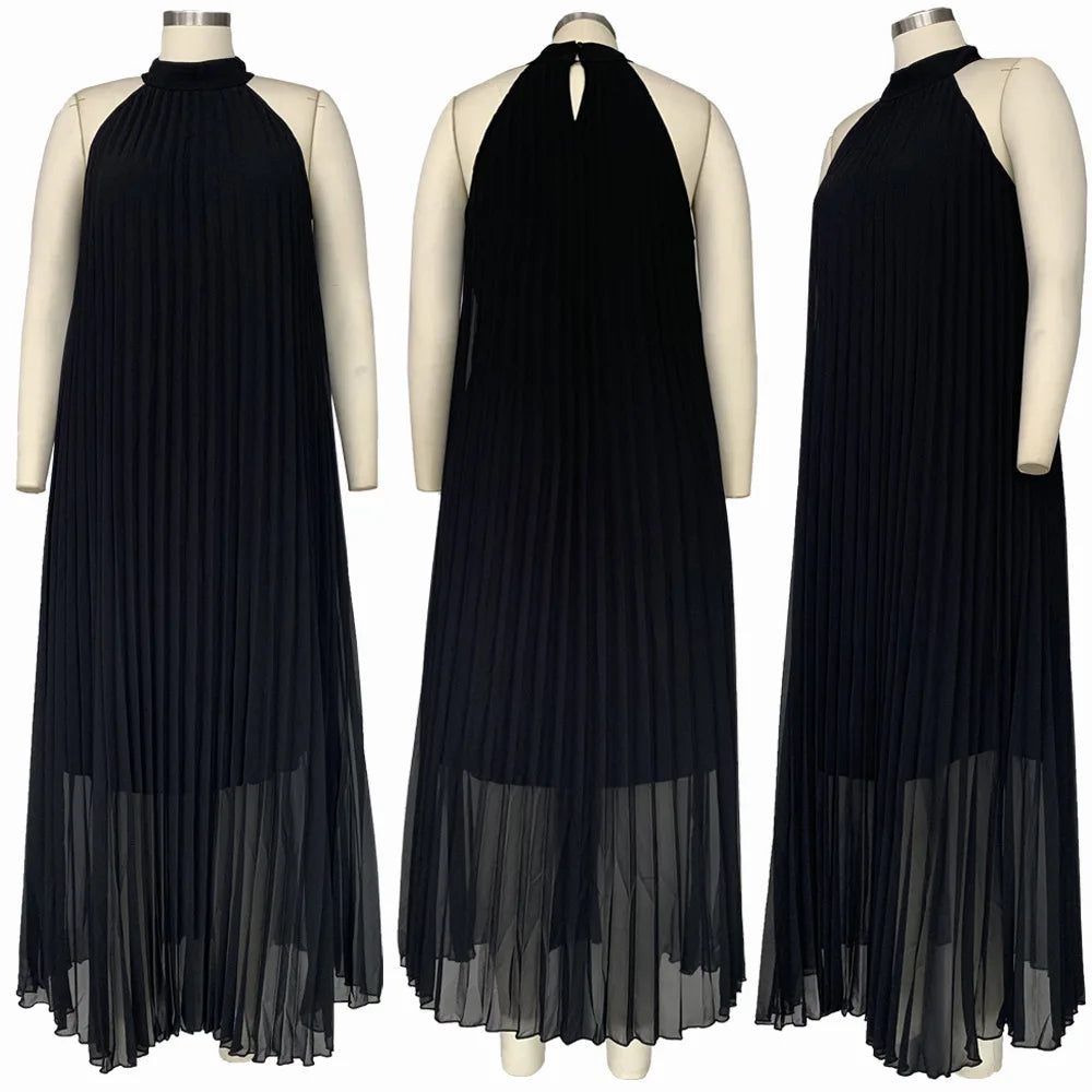 Wmstar Damen Übergröße Langarmkleid Ärmellos Bandage Neckholder Hohl Gesplitzt A-Linie Maxikleider Outfits Großhandel Dropshipping