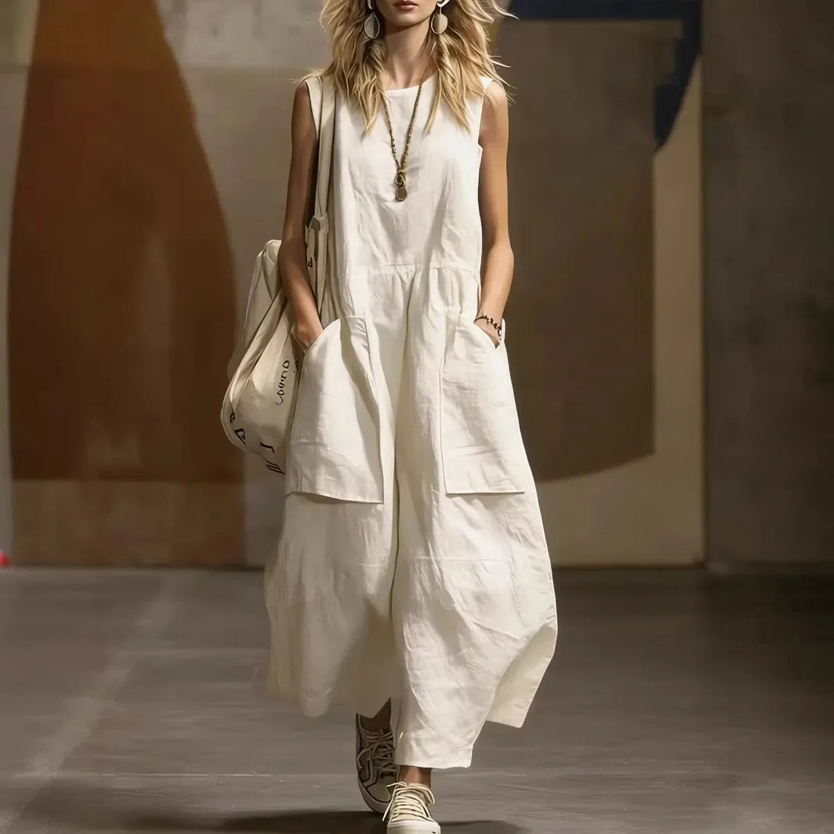2026 Summer Loose And Simple Sleeveless Cotton And Linen Women's Dress New Fashion Casual Pocket Female Holiday Long Dresses