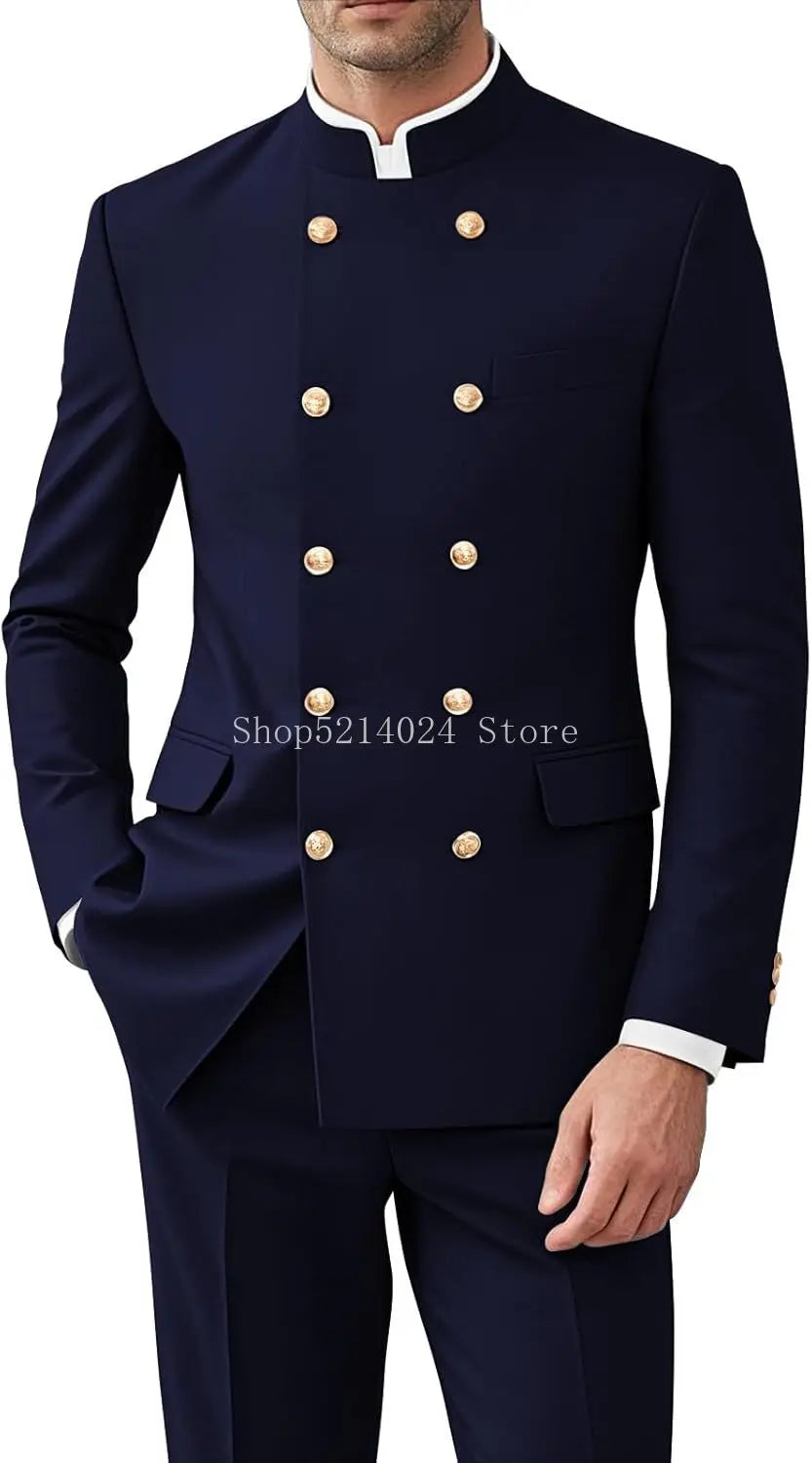 Men 2 Pieces  Suit   Suits for Men Gold Button Jacket Pant Set Traditional Wedding