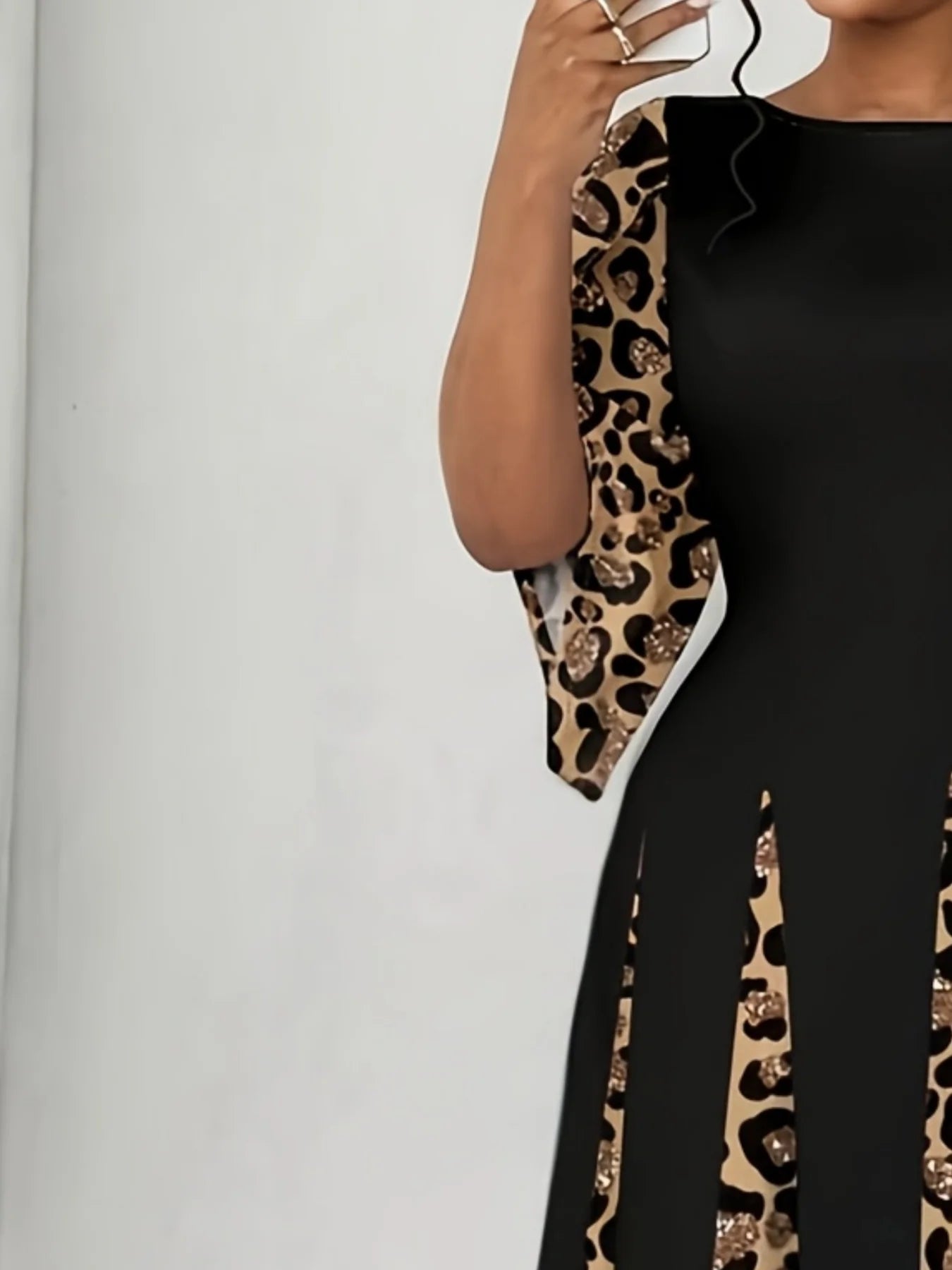 Elegantes Maxikleid mit Leopardenmuster, modisches langärmliges Abendkleid in Übergröße, bequeme und stilvolle Damenbekleidung