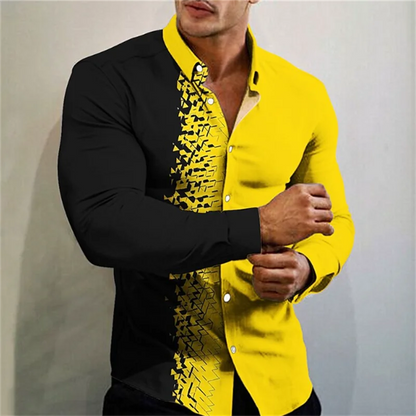 men's T-shirt suit button shirt half splicing trend new geometric flower clear pattern soft and comfortable shirt clothing