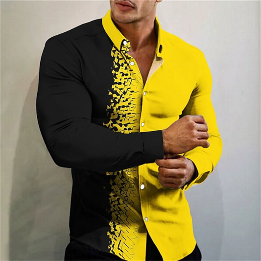 men's T-shirt suit button shirt half splicing trend new geometric flower clear pattern soft and comfortable shirt clothing