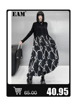 [EAM] Loose Fit Black Pu Leather Mesh Elegant Jacket New Lapel Long Sleeve Women Coat Fashion Tide Spring Autumn  17A8517
