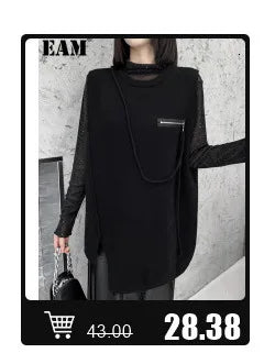 [EAM] Loose Fit Black Pu Leather Mesh Elegant Jacket New Lapel Long Sleeve Women Coat Fashion Tide Spring Autumn 2024 17A8517