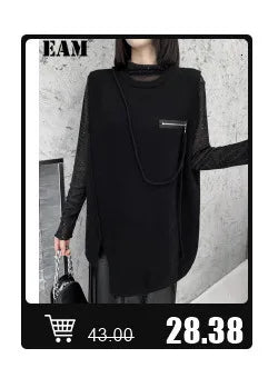[EAM] Loose Fit Black Pu Leather Mesh Elegant Jacket New Lapel Long Sleeve Women Coat Fashion Tide Spring Autumn  17A8517