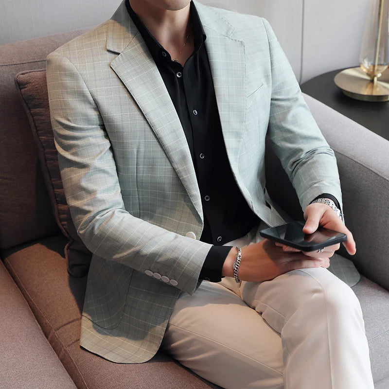 2024 New High-end Men's Two-button Suit Fashion Matching Handsome Casual Dating Slim Suit Single West Coat  Gucci Blazer Men