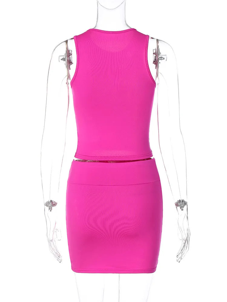 Dulzura Women  Autumn Tank Tops Mini Skirts Party Club Streetwear Two Piece Matching Sets Wholesale Items For Business S3211