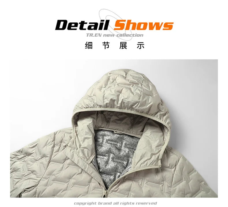 Winter White Down Jacket Men Graphene Self-heating Windproof Pleated Hooded Puffer Jackets Casual Warm Down Coats Male Clothing