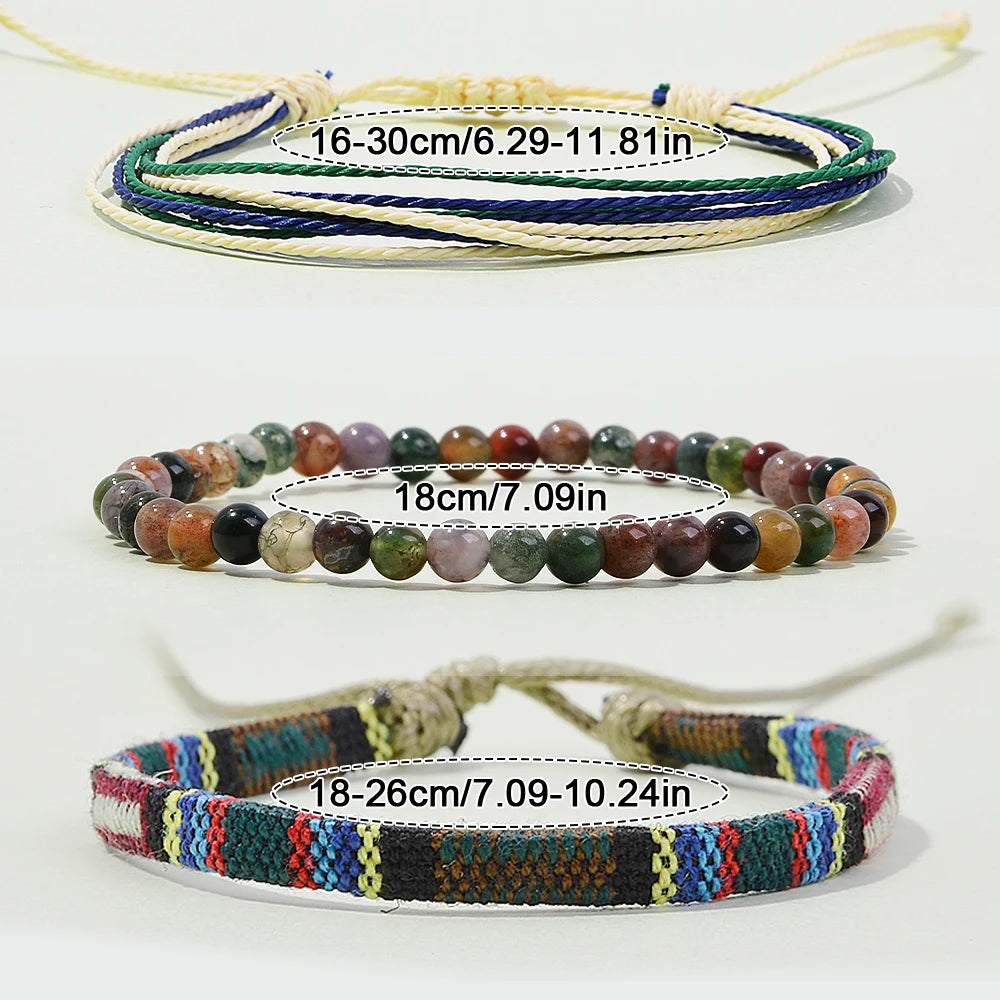 3pcs Bohemian Adjustable Hand Woven Bracelet Colorful Summer Bracelet Beach Bracelet Bohemian Jewelry