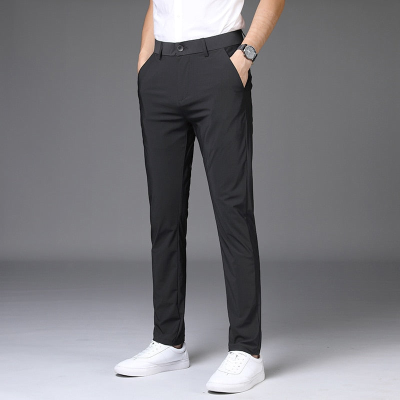 Summer Smooth Stretch Suit Pants Men Thin Business Straight Classic Casual Formal Office Nylon Trousers Male Plus Size 28-40