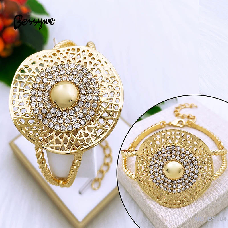 Unique Dubai Gold Color Jewelry Set Round Necklaces Women Jewelry 18k Gold Plated Wedding Party Accessories Free Shipping