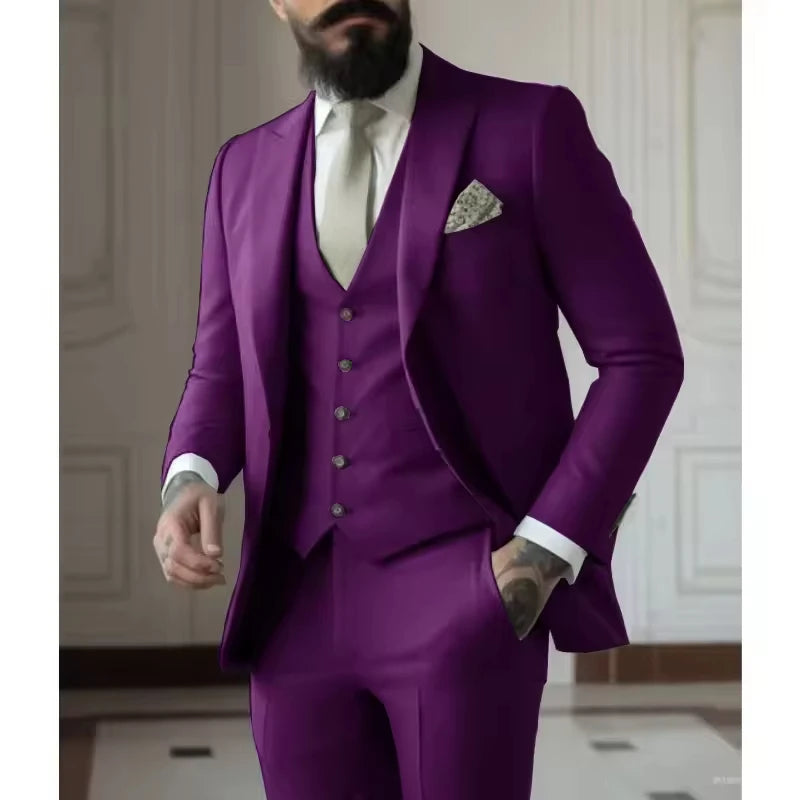 Sage Green Men's Slim Fit 3 Piece Suits (Jacket+Vest+Pant) Wedding Groom Tuxedos Prom Formal Male Party Blazers