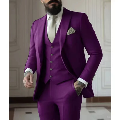 Sage Green Men's Slim Fit 3 Piece Suits (Jacket+Vest+Pant) Wedding Groom Tuxedos Prom Formal Male Party Blazers