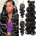 Raw Brazilian Body Wave Bundles With Closure Human Hair Weave Unprocessed Remy Hair 4x4/5x5 Lace Closure With 3/4 Bundles