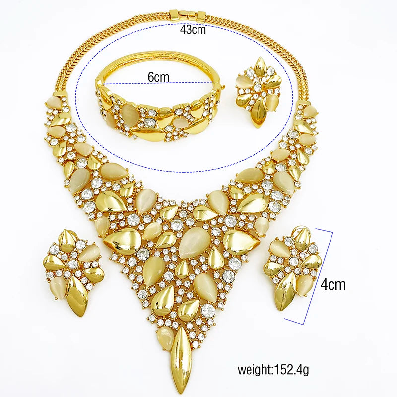 Italy Colorful Opal Jewelry Set Luxury 18K Gold Plated Women Necklaces European Jewelry Sets Wedding Party Accessories Gift