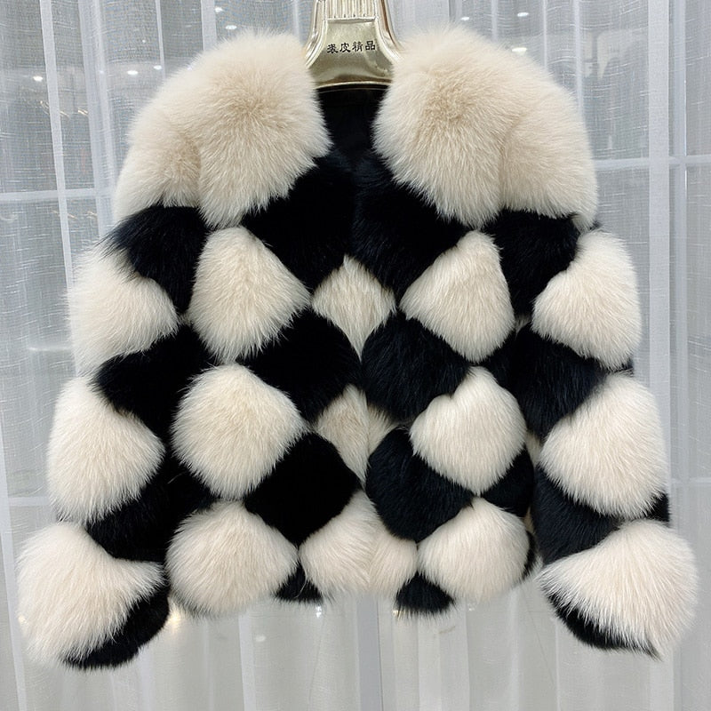 Hot sales New Checkerboard Plaid Pattern Ladies Fashion winter Overcoat Luxury High-end Real Fox Fur Coat Natural Fur Jacket