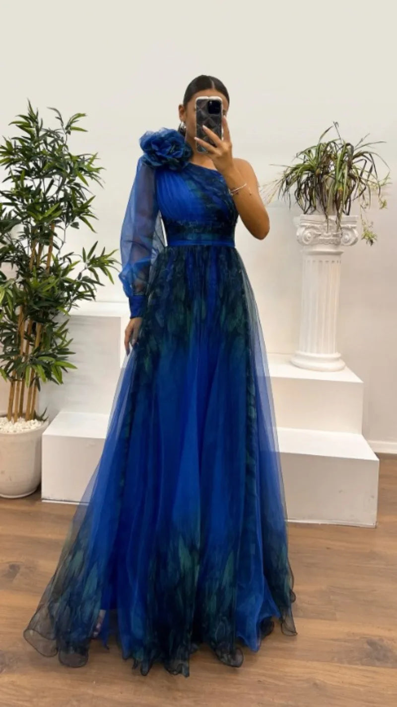 2025 Women Evening Dress Off Shoulder Pleated Long Lantern Sleeve Split Hem Maxi Dress Rhinestone Decor High Waist Party Dresses