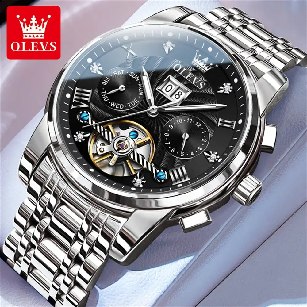 OLEVS Klassische Herrenuhren Tourbillon Multifunktions-Vollautomatik-Herrenuhr Hochwertige Armbanduhren für Herren