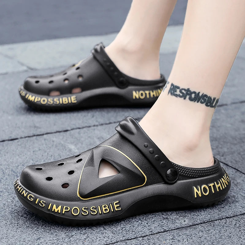 Summer Men's Clogs Sandals Women Beach Slippers Non-Slip Breathable Beach Sandals Trendy Garden Shoes Male Flip Flops