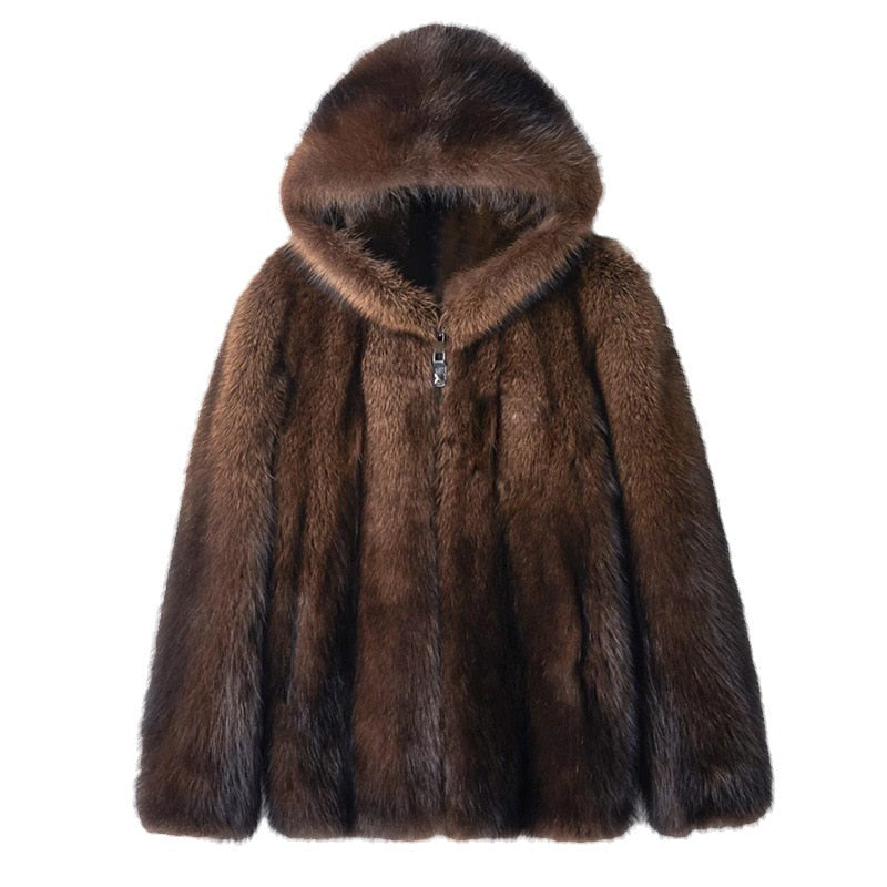 Luxury Winter Warm Faux Fur Coat Men Hooded Thick Fur Coat Jacket Plus Size Branded Zipper Designer Men's Clothing Slim