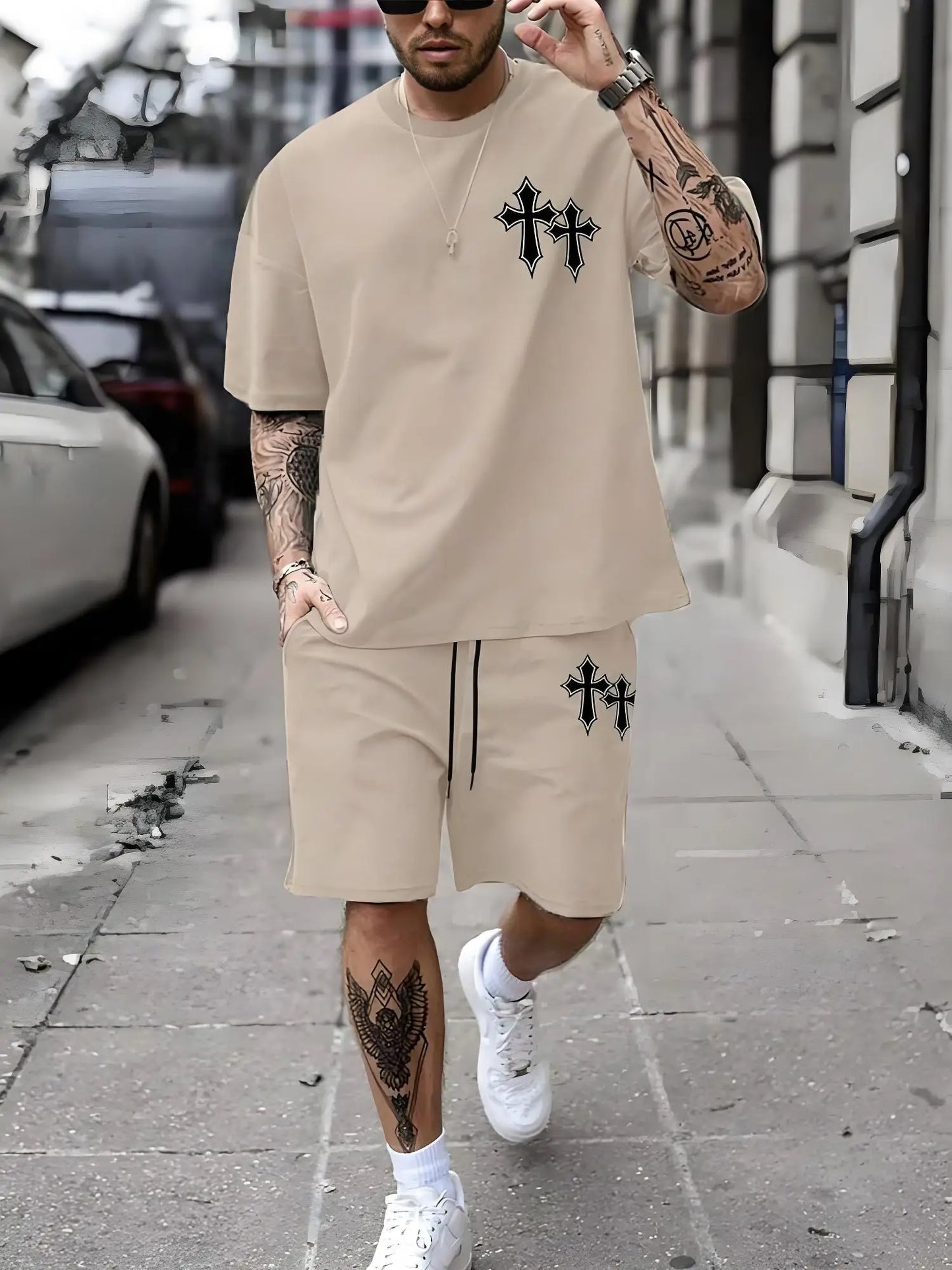 Neue Übergrößen Herren T-Shirt und Shorts Set Sommer Lässig Alltag Herren Kurzarm Oberteil Urban Street Herren Mode T-Shirt Shorts