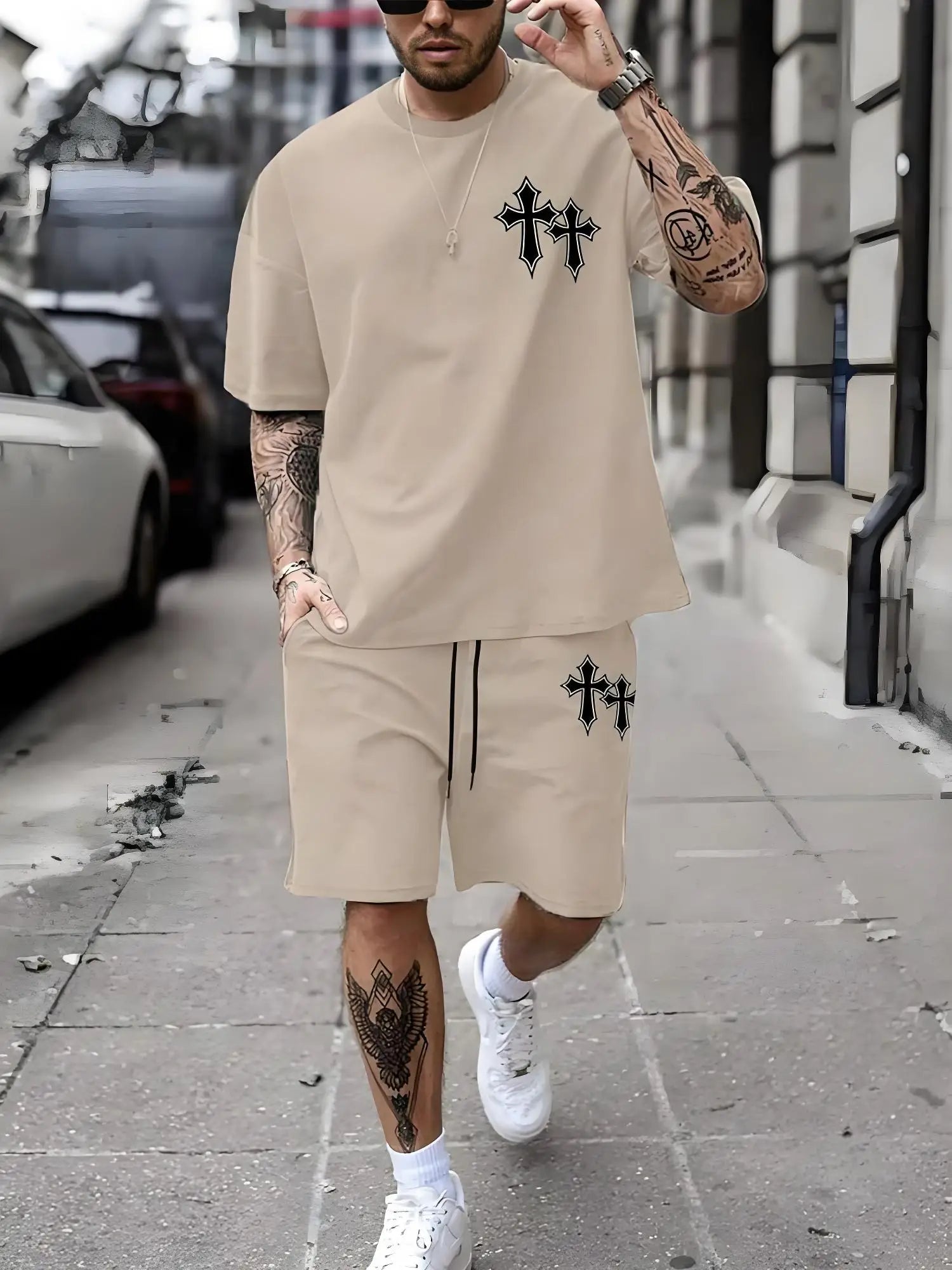 New Plus Size Men's T-shirt And Shorts Set Summer Casual Daily Men's Short Sleeve Top Urban Street Men's Fashion T Shirt Shorts