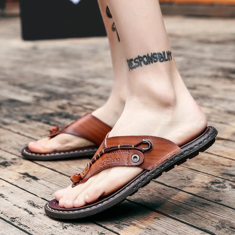 POLALI Luxury Brand Flip Flops Soft comfortable Microfiber Leather Slippers Beach Slipper Flip Flop Summer Shoe For Men size 47
