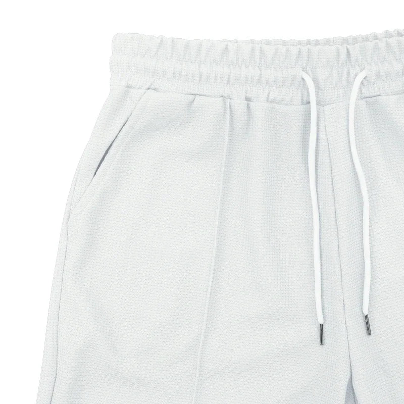 2025 Summer Men's Polo Shirt Set Solid Color Waffle Short Sleeve Slim Fit Collar T-shirt Casual Men's Set