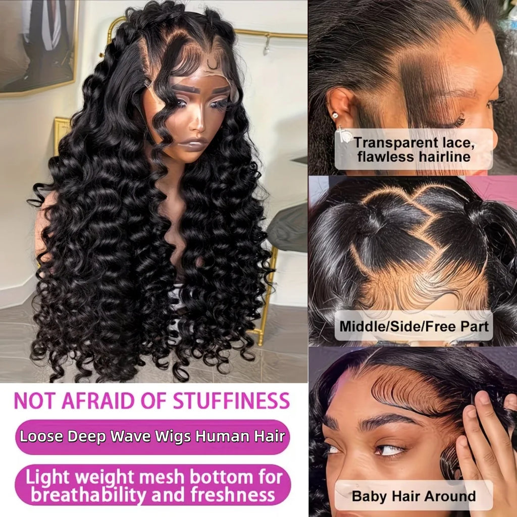 Deep Wave Lace Front Wigs Human Hair 13x6 HD Lace Front Wigs Burmese Curly 13X4 Human Hair Pre Plucked Brazilian Curly Human Hair Wig 200 Density Deep Wave Frontal Wigs Human Hair HD Lace 26 Inch Curly Wigs for Black Women Pr