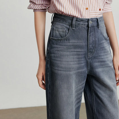 TOYOUTH Women Denim Jeans  Autumn New Cotton High Street Wide Leg Pants Gray