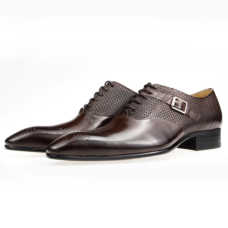 Herren Anzugschuhe aus echtem Leder, modische Business-Schuhe, Herren Hochzeitsschuhe, Loafer, Webmuster, Schnürung, tägliche Brogue-Schuhe